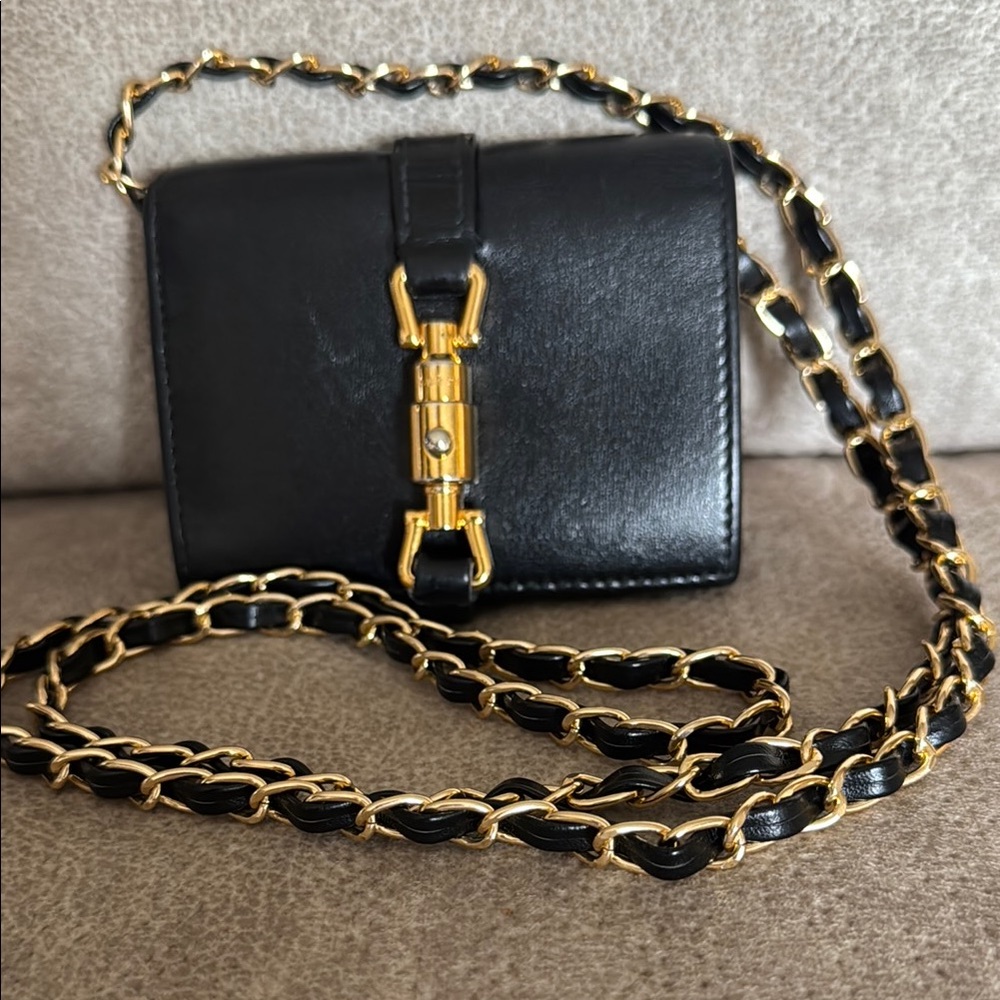 Gucci Jackie Black and Gold Chain Wallet